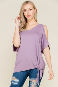 Lavender Cold Shoulder Relaxed Fit Tie Knot Tunic