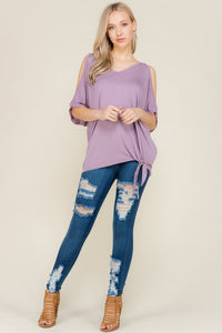 Lavender Cold Shoulder Relaxed Fit Tie Knot Tunic