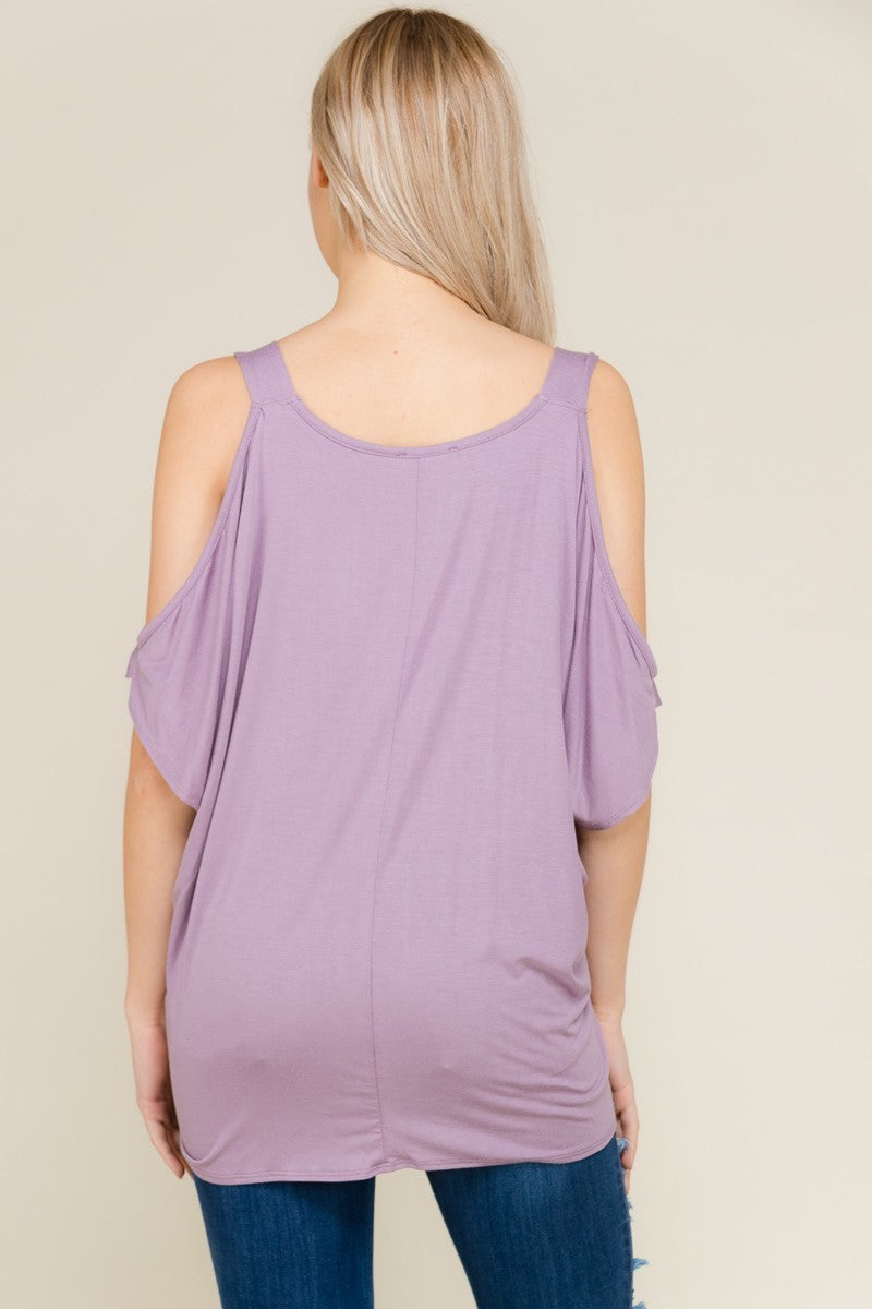 Cold Shoulder Relaxed Fit Tie Knot Lavendar Tunic Curvy