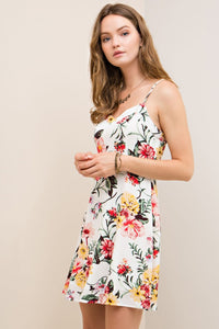 Ready For Spring Ivory Floral A-Line Dress With Cutout Detail On Back