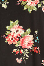 Black Striped Floral Print Raglan 3/4 Sleeve Women's Top
