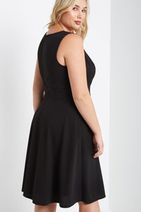 Lace Up Sleeveless V Neck Fit and Flare Dress Curvy Black