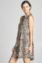 Leopard Floral Lace Up Sleeveless Dress with Pockets