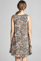Leopard Floral Lace Up Sleeveless Dress with Pockets