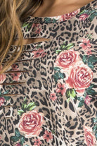 Leopard Print Relaxed Fit Cut-Out Neck Open Back Short Sleeve Top