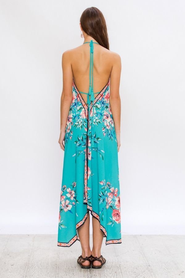 Jade Floral Print Halter Dress