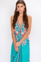 Jade Floral Print Halter Dress