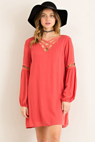 Orange Long Sleeve Short Dress