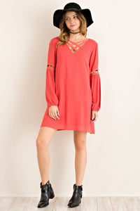 Marsala Long Sleeve Dress With Cutout Details