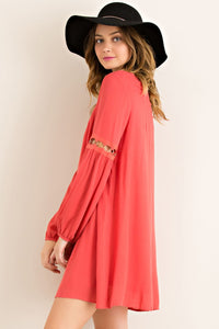 Marsala Long Sleeve Dress With Cutout Details