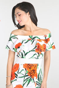 Orange Blossoms Off Shoulder Ruffle Dress
