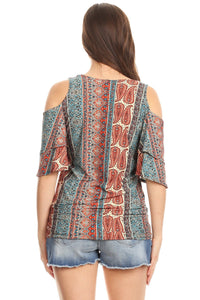 Paisley For Days Cold Shoulder Ruffle Top