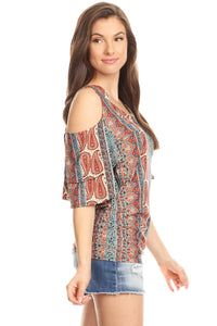 Paisley For Days Cold Shoulder Ruffle Top