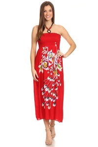 Red Peacock Floral print maxi dress A-line