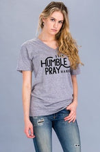 Stay Humble Pray Hard V-Neck Tee Heather Grey Christian