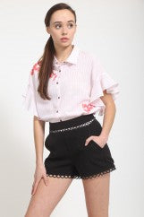 Dressy Black Crochet Lace Trim Shorts, Zipper Closure in Back,
Stretchy