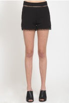 Dressy Black Crochet Lace Trim Shorts, Zipper Closure in Back,
Stretchy