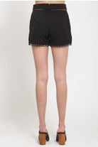 Dressy Black Crochet Lace Trim Shorts, Zipper Closure in Back,
Stretchy