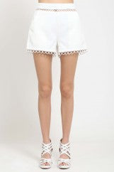 Dressy White Crochet Lace Trim Shorts, Zipper Closure in Back,
Stretchy