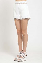 Dressy White Crochet Lace Trim Shorts, Zipper Closure in Back,
Stretchy