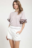 Dressy White Crochet Lace Trim Shorts, Zipper Closure in Back,
Stretchy