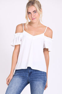 Cami Top Cold Shoulder White Ruffle