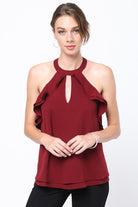 Burgundy/Wine Two Layer Ruffle Halter Top