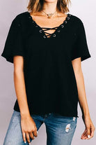 Top Black V-Neck Loose Fit