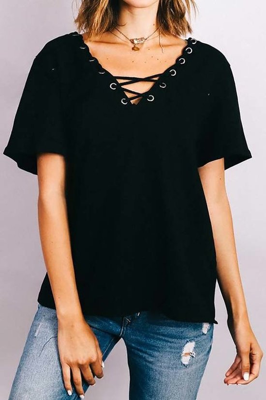 Top Black V-Neck Loose Fit