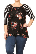 Curvy Black tunic top floral print Plus Size