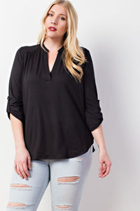 Curvy Black Top With 3/4 Sleeves Plus Size