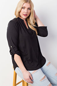 Black Peasant Knit Curvy Top With 3/4 Sleeves