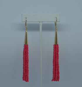 Pink Beaded Tassel Statement Earrings 