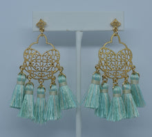 Gold Dreamcatcher Mint Tassel Earrings 