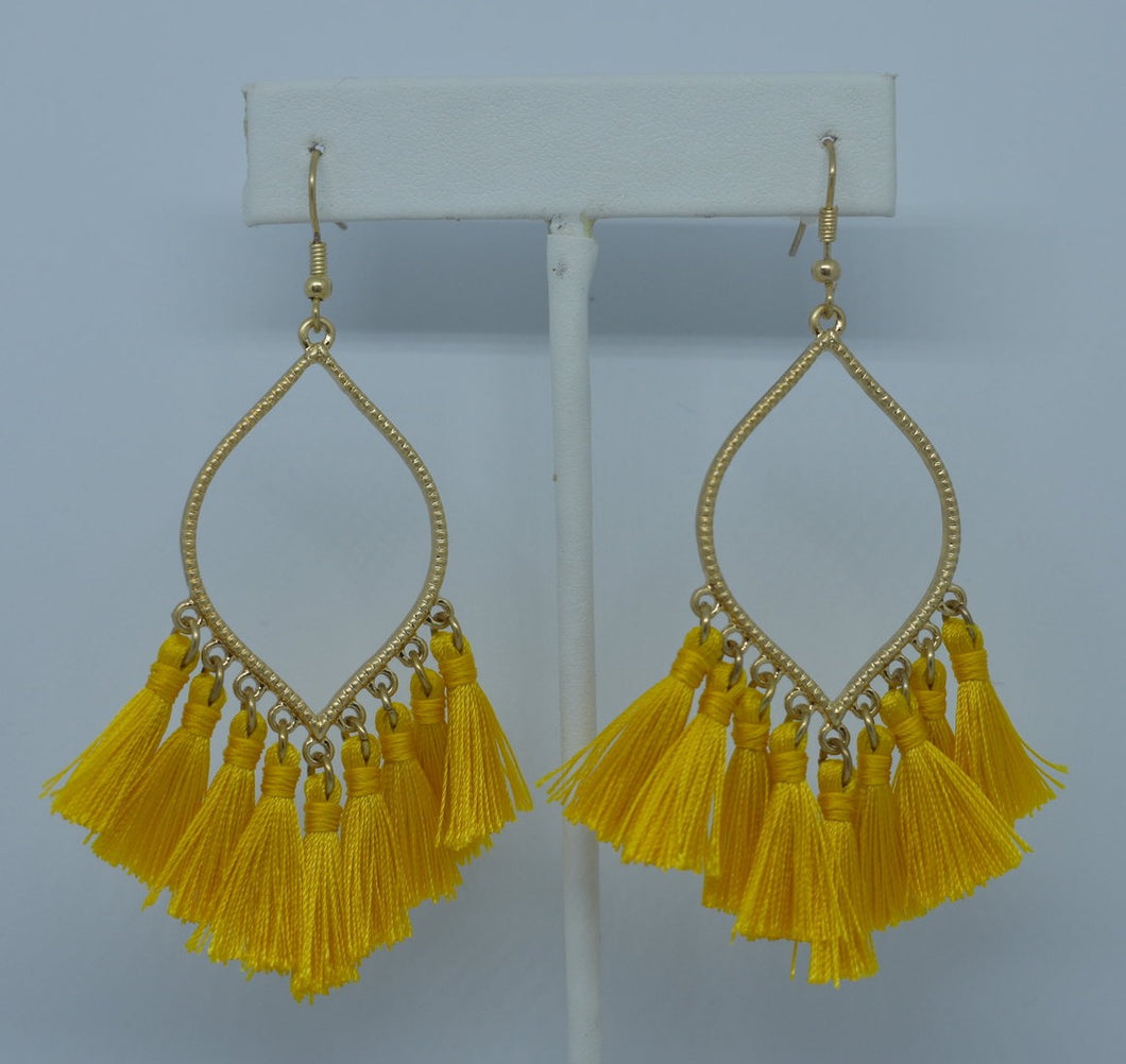 Gold Oval Hoop with Golden Yellow Tassels Fashion Earrings 