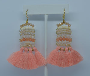 Peach Beaded Tassel Earrings 