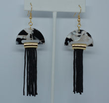 Black And White Half Moon Tassel Earrings 