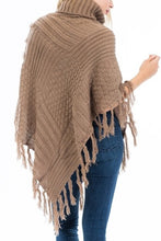 Khaki Hand Made Knitted With Fur Accent Luxury Poncho 