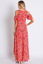 Red Floral Cold Shoulder Tulip Wrap Maxi Dress With Tie Waist