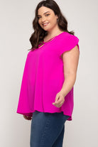 Tulip Shaped Cap Sleeve Woven Curvy Top with Crisscross Front Detail