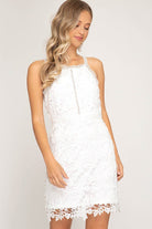 White Lace Sleeveless Bodycon Dress with Lining