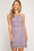 Lilac Grey Sleeveless Lace Bodycon Dress With Lining