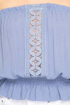 White Off Shoulder Smocked Long Sleeve Top with Lace Detail