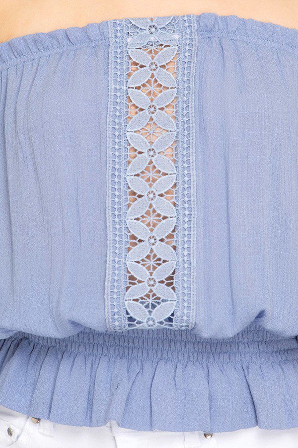 White Off Shoulder Smocked Long Sleeve Top with Lace Detail