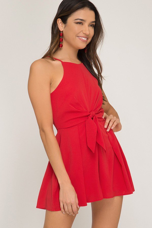 Navy Cami Romper with Front Tie Detail