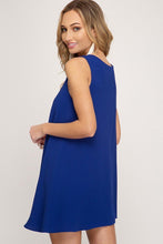 Royal Blue Sleeveless Lined Dress With Crisscross Neck Detail