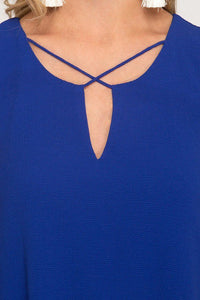 Royal Blue Sleeveless Lined Dress With Crisscross Neck Detail