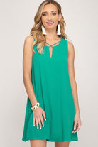 Jade Green Sleeveless Lined Dress with Crisscross Neck Detail