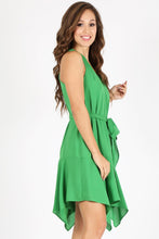 Fairy Green Ruffle Asymmetrical Short Dress With Tie Waist