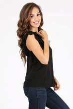 Black Ruffled Short Sleeve Top With Keyhole Accents